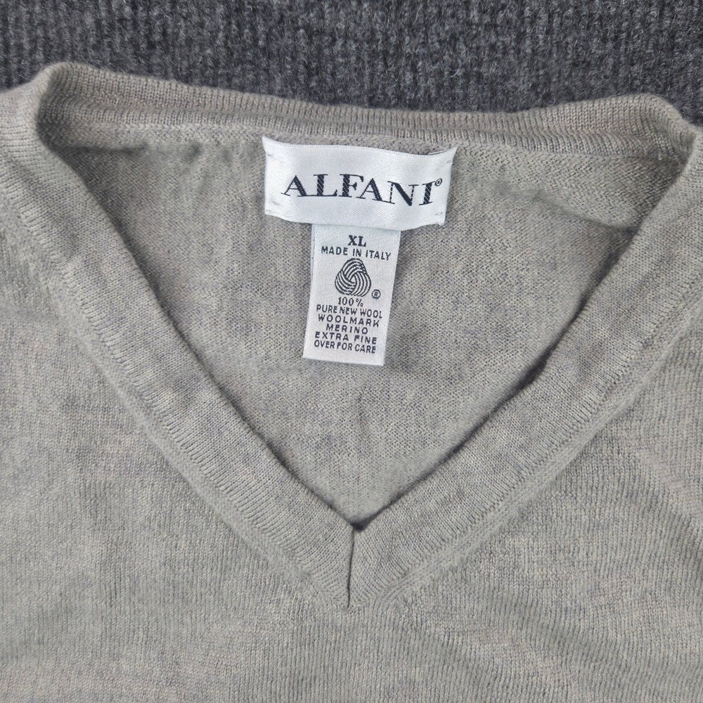 Alfani Sweater Vest Mens XL Tan Merino‎ Wool V-Neck Made in Italy Excellent